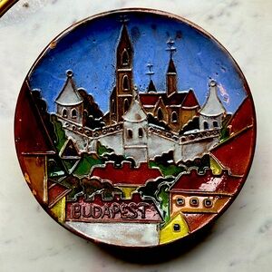 Vintage MK Budapest Hungary Pottery Plate Hand Painted High Relief Ceramic Signe
